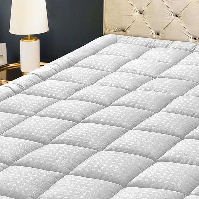 HYLEORY Twin Mattress Pad Quilted Fitted Mattress Protector Cooling Pillow Top Mattress Cover Breathable Fluffy Soft Mattress Topper with 8-21" Deep Pocket