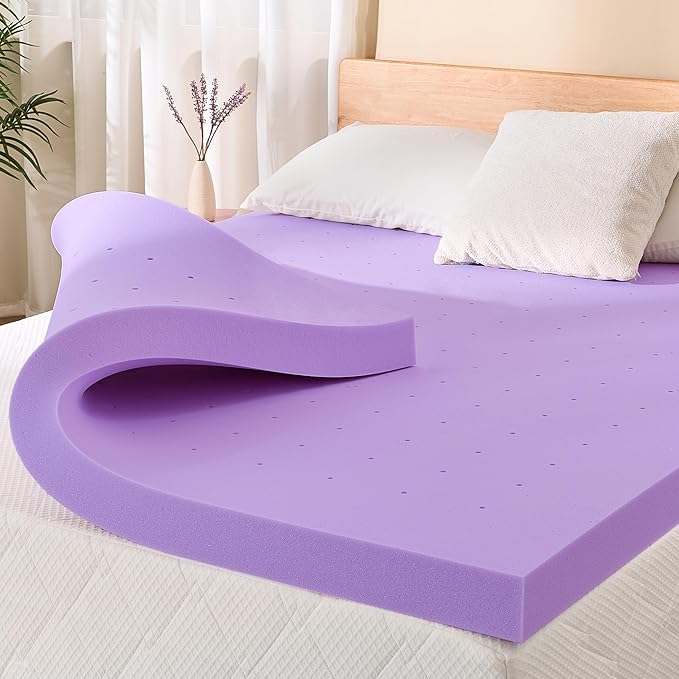 2 Inch Twin Lavender Scented Memory Foam Mattress Topper for Pressure Relieving, Ventilated for Cooling Sleep, CertiPUR-US Certified, Medium Feel Mattress Pad in a Box, 38"x75", Twin Size