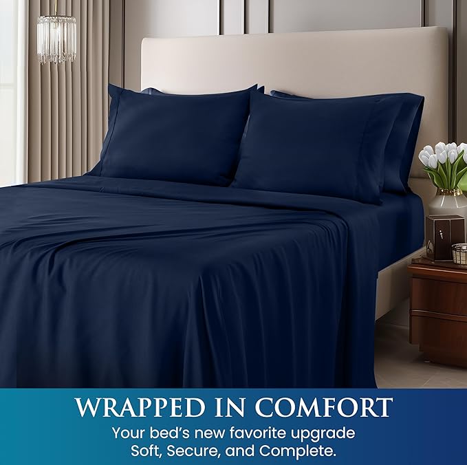 Utopia Bedding King Size 4 Piece Sheet Set - Brushed Microfiber - Soft Bed Sheets for King Size Bed - Includes 1 Fitted, 1 Flat, & 2 Pillow Cases - Deep Pocket (Navy)