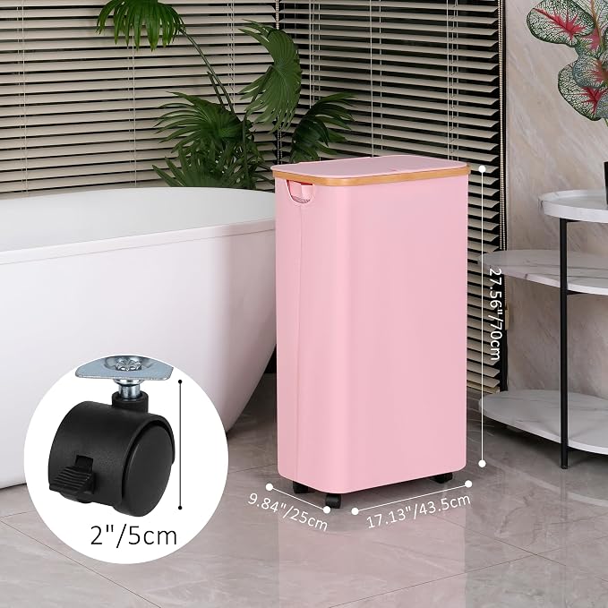 iEGrow 75L Laundry Basket with Wheels,Clothes Hamper for Laundry,Laundry Hamper with Lid and Inner Bag, for Laundry Room, Bedroom, Dormitory Storage,Pink - Image 2