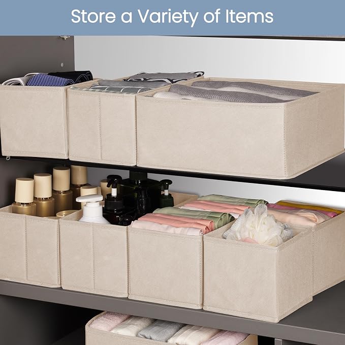 Criusia Drawer Organizer Clothes,16 Pack Underwear Drawer Organizers, Foldable Closet Organizers and Storage Dresser Drawer Dividers Clothing Organizer for Clothes, Socks, Scarves, Bra, Ties (Beige) - Image 8