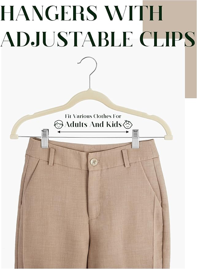 Cozymood Velvet Skirt Hangers 36 Packs Ultra Thin Hangers with Clips Non Slip Velvet Pant Hanger Space Saving Clothes Hanger with Clips for Pants, Skirts, Jeans, Shorts (Beige) - Image 4