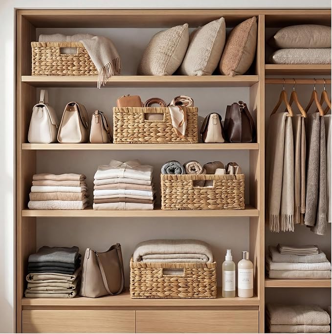 StorageWorks Large Rectangular Wicker Basket, Water Hyacinth Storage Basket with Built-in Handles, 1 Pack - Image 7