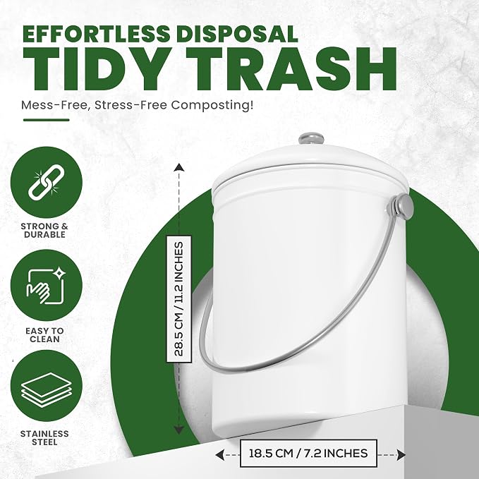 Utopia Kitchen Compost Bin for Kitchen Countertop, 1.3 Gallon Compost Bucket for Kitchen with Lid, Includes 1 Spare Charcoal Filter (White) - Image 3
