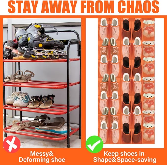 Windyun 40 Over the Door Shoe Organizer Large Mesh Pocket Hanging Shoe Rack for Closet Orange Nonslip Behind Door Storage Holder Back to School Organizer for Dorm Room College Classroom Storage - Image 3