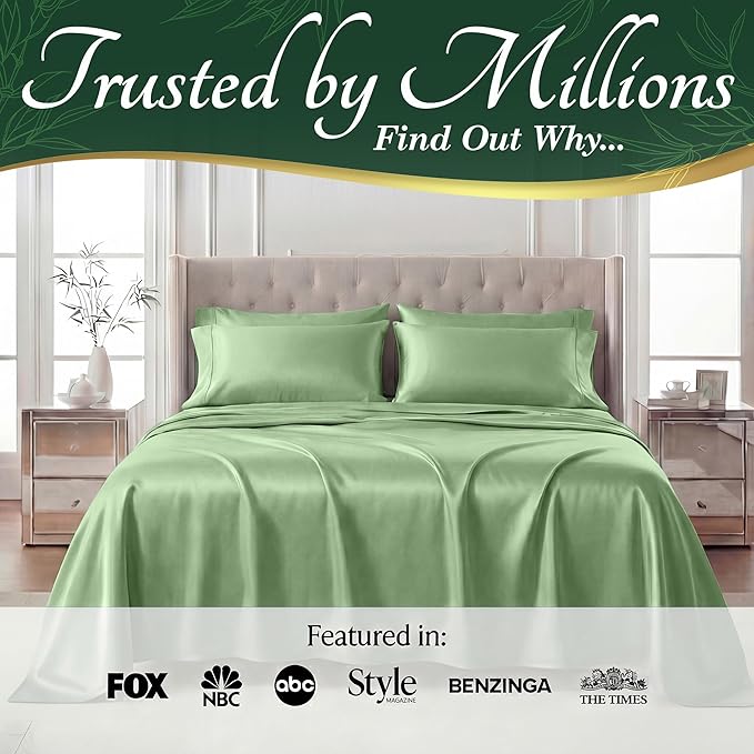 DECOLURE 100% Viscose Derived from Bamboo Sheets Queen Size - Luxury 6 Pc Naturally Cooling Sheets, Ultra Soft Bed Set - Deep 17" Pockets, Durable Double Stitching, Oeko Tex Standard (Sage Green)