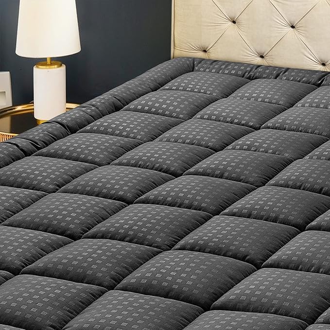 HYLEORY Full XL Mattress Pad Quilted Fitted Mattress Protector Cooling Pillow Top Mattress Cover Breathable Fluffy Soft Mattress Topper with 8-21" Deep Pocket, Dark Grey