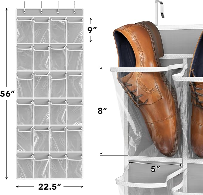 Simple Houseware 24 Pockets Large Clear Pockets Over The Door Hanging Shoe Organizer, Gray (56" x 22.5") - Image 2