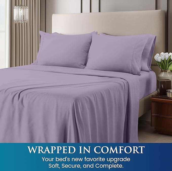 Utopia Bedding Queen Size 4 Piece Sheet Set - Brushed Microfiber - Soft Bed Sheets for Queen Size Bed Set - Includes 1 Fitted, 1 Flat, & 2 Pillow Cases - Deep Pocket (Lavender)
