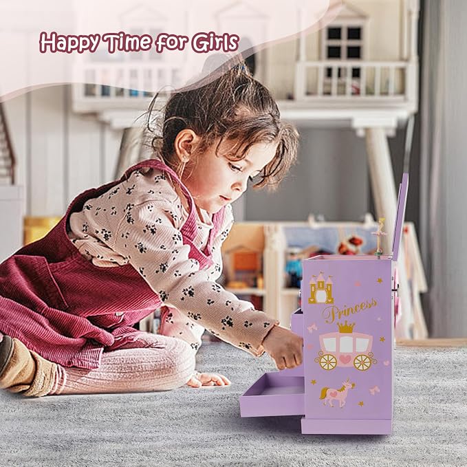 Large Jewelry Box for Girls 5-Layer Music Box with Swing Door Spinning Ballerina Unicorn Necklace & Bracelet Set Children Jewelry Organizer for Girls Kids Birthday Christmas Gift Purple - Image 6