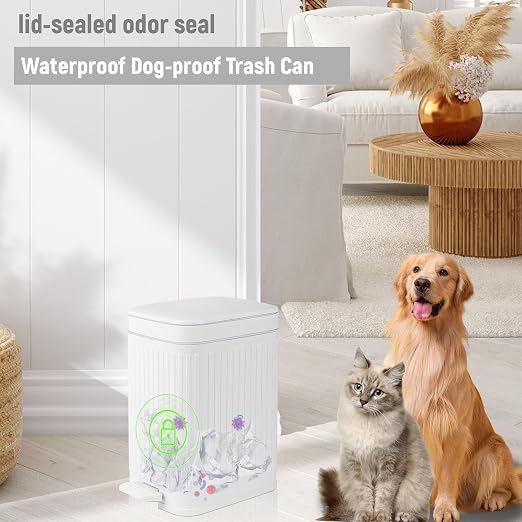 rejomiik Small Bathroom Trash Can with Lid Slim Soft Close Garbage Can Step Wastebasket Container Trash Bin for Office Bedroom Kitchen Living Room (1.9 Gallon White) - Image 6