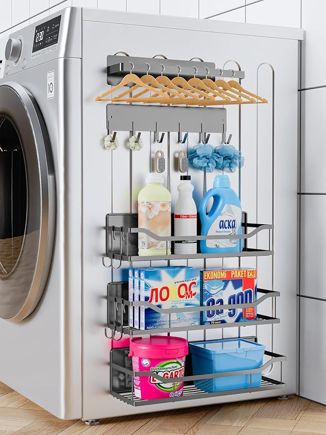 Multifunctional Magnetic Shelf for Washing Machine, Refrigerator, Microwave, and Any Metal Surface, Powerful Magnetic Shelves Include Magnetic Paper Towel Holder, Unique Hollow Design (5 pcs - Grey) - Image 8