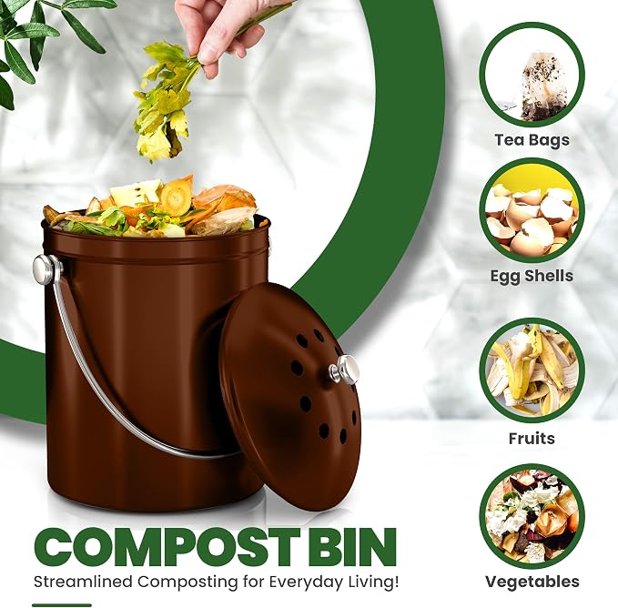 Utopia Kitchen Compost Bin for Kitchen Countertop, 1.3 Gallon Compost Bin for Kitchen with Lid, Includes 1 Spare Charcoal Filter (Copper) - Image 4