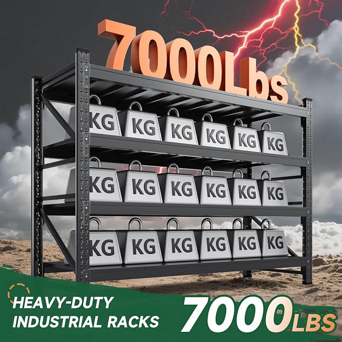 Letaya 68" W Storage Shelves Heavy Duty, 7000LBS Garage Shelving Units, 4 Tier Adjustable Utility Rack Shelf,Large Metal Industrial Shelves,for Shop,Warehouse,Basement,Black (68" W x 24" D x 64" H) - Image 3