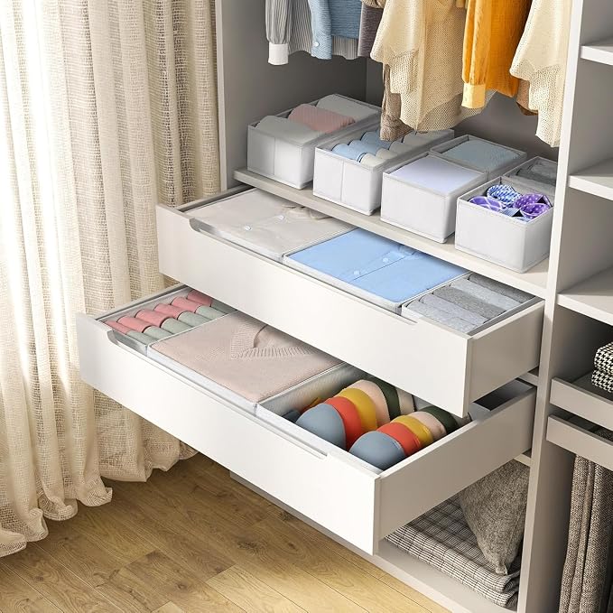 DIMJ Drawer Organizer Clothes, 6 Pack Fabric Drawer Organizer Bins, Foldable Baby Clothes Organizer & Dresser Organizer For Nursery, Clothes, Bedroom, Closet, Socks, Bra, Tie,White - Image 2