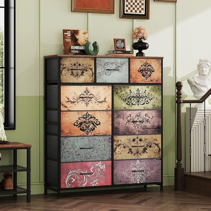 WLIVE Storage Organizer Unit with 11 Fabric Bins, Storage Drawers Organizer with Steel Frame, Tall Storage Tower Organizaton for Living Room, Hallway, Office, Pattern - Image 2