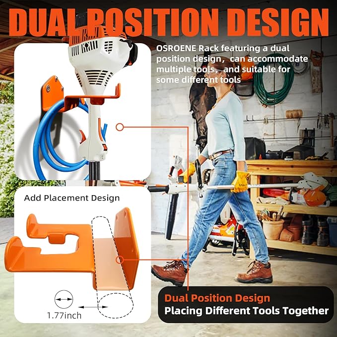 Weedeater Hanger, 4 Pack Weed Eater Hanger for Wall, Heavy Duty Weed Wacker Hooks for Garage, Garage Organization Storage Shed Organizer Mounted Trimmer Rack - Image 5