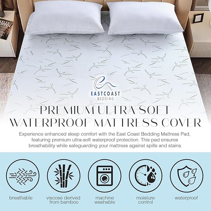 Waterproof Mattress Protector Viscose Derived from Bamboo Blend Ultra Soft Deep Pocket Fits Up to 18 Inches, 44x75