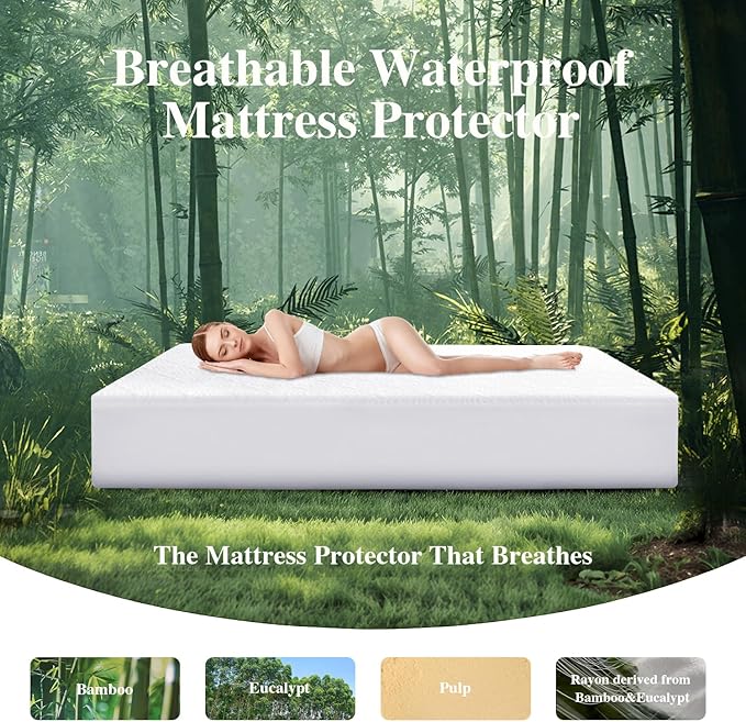 California King Mattress Protector, Waterproof Mattress Pad Washable Rayon Mattress Cover Breathable Noiseless Bed Protector 3D Patterns 5" - 21'' Elastic Fitted Deep Pocket(White)