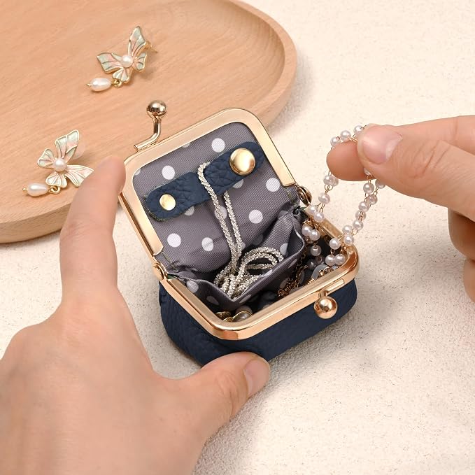 Zivyes Mini Jewelry Box Travel Small Coin Purse Organizer Case Genuine Leather Tiny Size (Blue) - Image 4