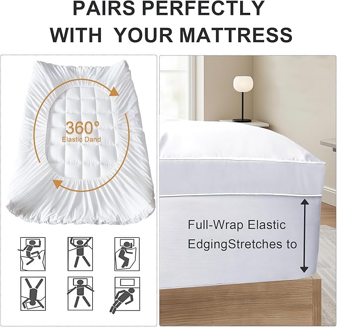 3 Inch Mattress Topper Queen Size Breathable Filled Soft Fluffy Supportive for Back Pain Relief, Bed Mattress Pad Pillow Topper with Extra Thick Padded Protector for 8"-21" Deep Pocket