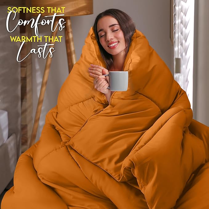 Utopia Bedding Queen Comforter Duvet Insert, Quilted Burnt Orange Comforter with Corner Tabs, Box Stitched Down Alternative Comforters Queen Size 88 x 88 inches