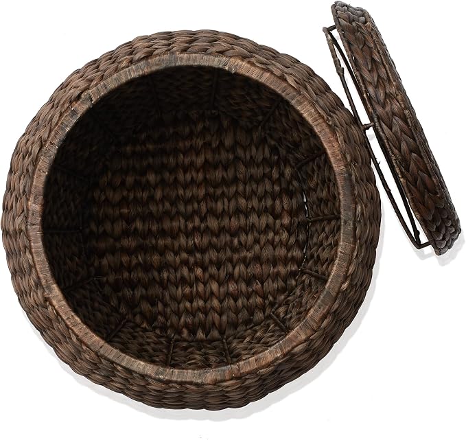 Casafield Round Storage Basket with Lid - Espresso, Handwoven Water Hyacinth Organizer for Laundry, Blankets, Plants, Bedroom, Living Room, Home Office - Image 4