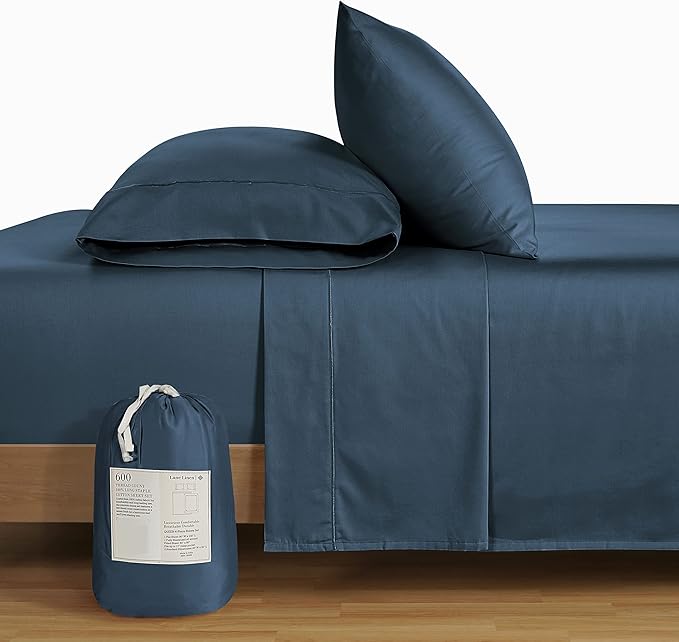 LANE LINEN Split King Sheet Sets for Adjustable Beds - 5 PCs, 600 Thread Count Split King Sheets Set - Sateen Weave King Split Sheets - Split Top King Sheets Set for Adjustable Bed - Denim