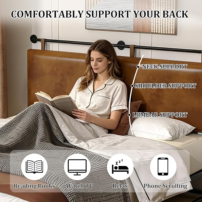BSHOMGI King Headboard Only Wall Mount PU Leather Head Board Brown Hanging Headboards Industrial Pipe Modern Bed Backboard for Bedroom