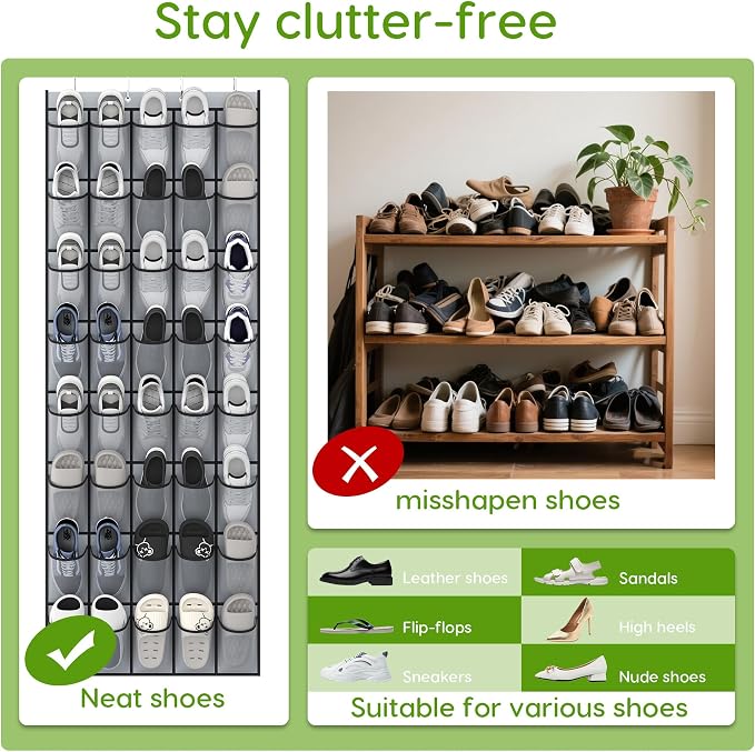 Unjumbly Over the Door Shoe Organizer with 40 Large Breathable Mesh Pockets, Space Saving Shoe Holder, Hanging Shoe Rack for Entryway Bedroom Closet Storage (Grey, 40 Pockets) - Image 6