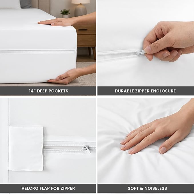 LUX Décor King Zippered Mattress Encasement (Pack of 2) - Bed Bug Proof, 100% Waterproof Mattress Protector - 14 Inches Deep All Sided Cover, Noiseless - 78X80