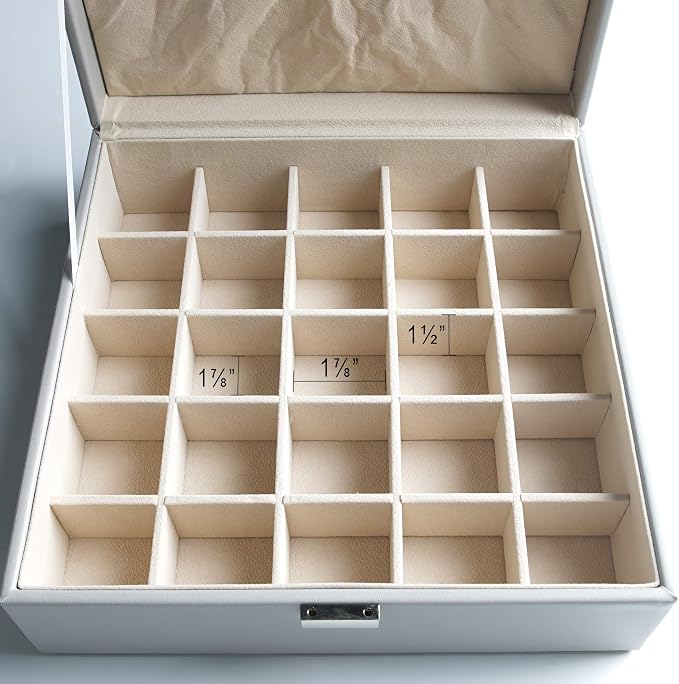 Frebeauty Earring Organizer Classic Jewelry Box 50 Slots Double Layer Jewelry Storage Case with 6 Necklace Hook and Bracelet Pocket(Grey) - Image 7