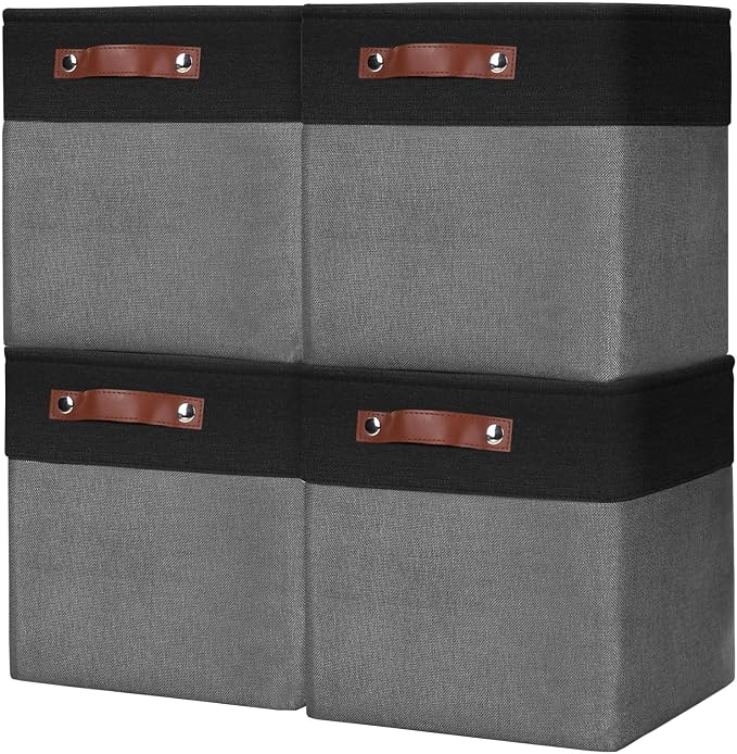 Bagnizer Collapsible Fabric Storage Cubes 11x11 Cube Storage Bins, 4 Pack Closet Baskets Box with Handles for Organizing, Shelf, Toys, Clothes, Home, Office, Nursery (Grey&Black) by Bagnizer