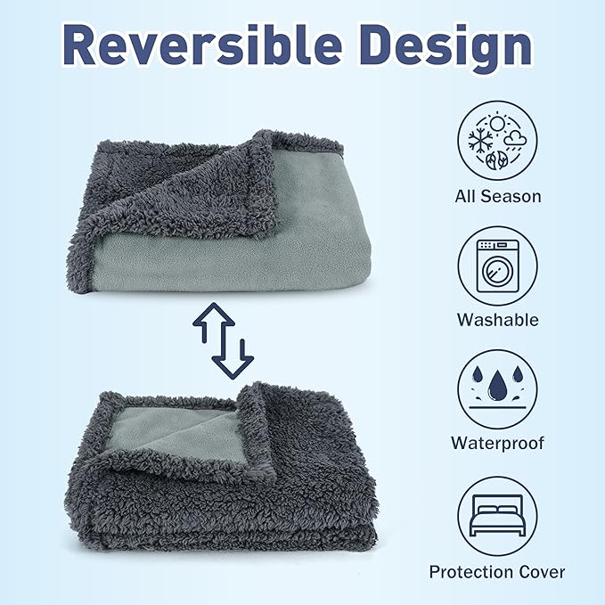 Catalonia Waterproof Blanket, Washable Leakproof Bed Cover for Couples, Reversible Protector Blanket for Bed Couch Sofa, 50X60 inches, Grey