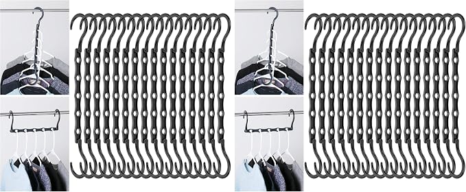 Mr. Pen- Space Saving Hangers for Clothes, 16 pcs, Black, Plastic Multi Clothes Hangers Space Saving, 5 Slots, 360° Rotating Hooks (Pack of 2) by MrPen
