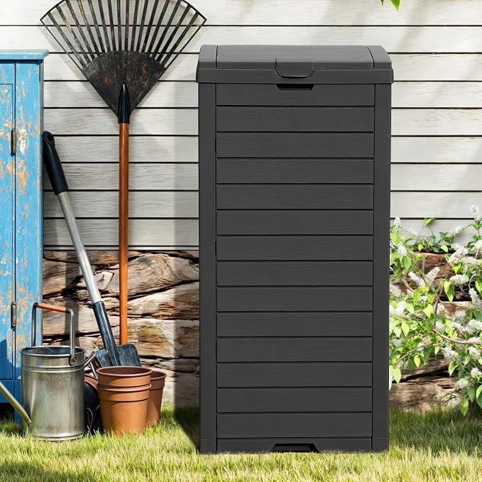DWVO 38 Gallon Large Outdoor Trash Can, 2-Pack Waterproof Resin Hideaway Garbage Bin with Lid and Drip Tray, Outside Trash Bin for Porch, Backyard, Deck, Patio, Poolside, Easy to Clean, Black - Image 8
