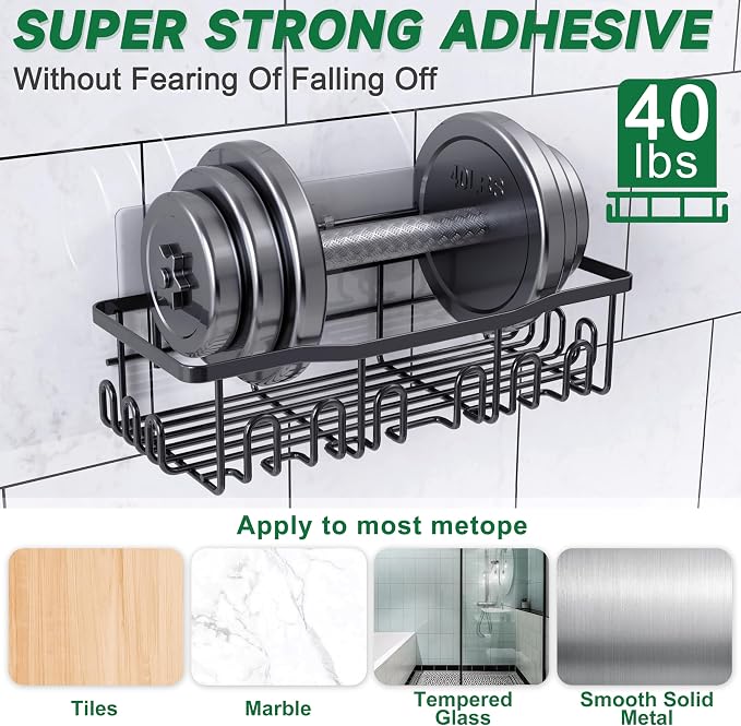 Shower Caddy 5 Pack Rustproof Stainless Steel Bath Organizers With Large Capacity, No Drilling Shelves, Adhesive Shower Caddy, for Bathroom Storage & Home Decor, SC02, Black - Image 4