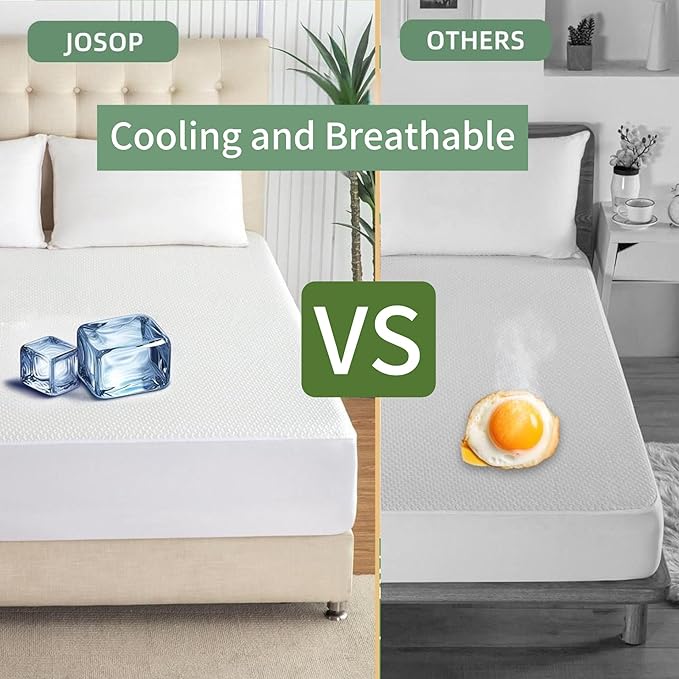 JOSOP 100% Waterproof Full Size Mattress Protector,Breathable Cooling 3D Air Bamboo Viscose Mattress Cover,Fitted with 6"-14'' Deep Pocket,Hypoallergenic Noiseless Machine Washable