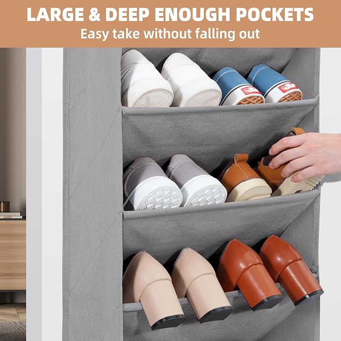 STORAGE MANIAC Over the Door Shoe Organizer Heavy-Duty Large Deep Pocket Hanging Shoe Organizer Shoe Rack Door Closet Shoe Organizer for Wall, Dorm & Narrow Door Storage Shoe Holder Grey, 1 Pack - Image 7