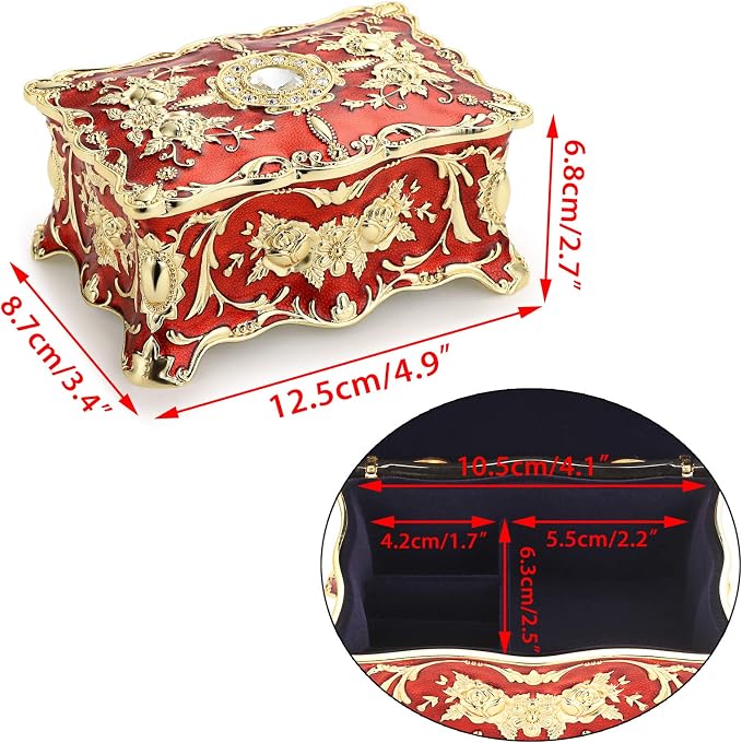 Hipiwe Hipiw Vintage Jewelry Organizer Box - Metal Trinket Storage Box Ornate Treasure Chest Box Jewelry Decorative box Keepsake Gift Box Case for Women,4.9"x3.4"x2.7" - Image 7