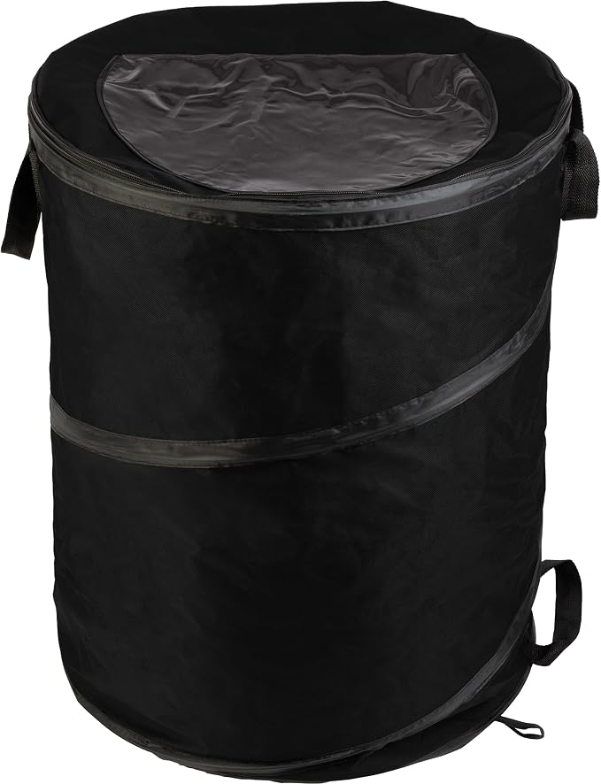 Collapsible Trash Can - 46-Gallon Garbage Can Outdoor Bin with 3 Stakes for RV, Camping, Storage, Recycling, or Yard Waste by Wakeman Outdoors (Black) by Wakeman