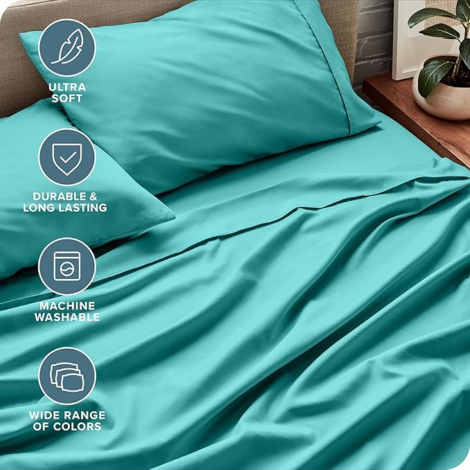 Bare Home Twin XL Sheet Set - 1800 Ultra-Soft Microfiber Twin Extra Long Bed Sheets - Double Brushed - Deep Pockets - Easy Fit - 3 Piece Set - Bedding Sheets & Pillowcases (Twin XL, Turquoise)