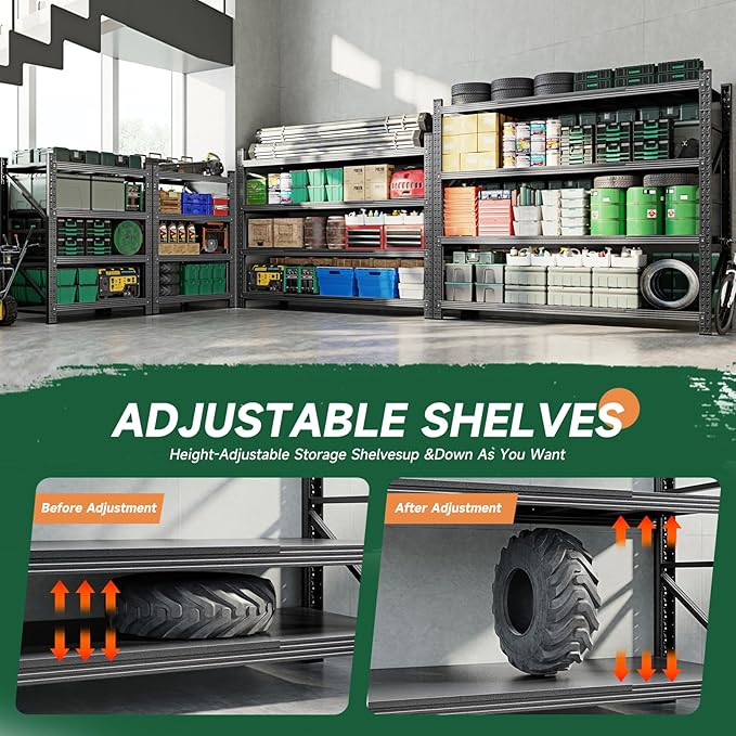 Letaya 71.3" W Metal Storage Shelves,5000LBS Heavy Duty Garage Shelving Units, 4 Tier Adjustable Utility Rack Shelf,Large Industrial Shelves,for Shop,Warehouse,Black (71.3" W x 24" D x 70" H) - Image 4