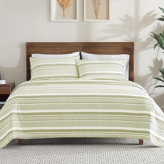ClevaHome Classic Stripe Sheet Set - 4 Pieces Super Soft & Breathable Bed Sheet Set with Deep Pocket, Enhanced Comfort & Easy Care (King, Sage Stripe)