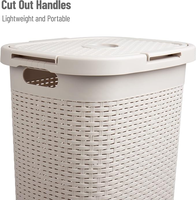 Mind Reader Slim Laundry Hamper with Lid, 60L Tall Clothes Basket, Narrow Tapered Design for Bathrooms, Closets and Laundry Rooms, Plastic, 2 Pack, Ivory - Image 4