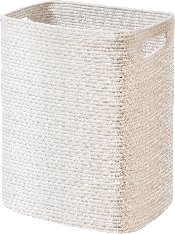 MEGASKET Large Laundry Hamper 16"x13"x22" - Tall Woven Laundry Basket, Cotton Rope Dirty Clothes Hamper, Baby Kids Nursery Wicker Laundry Basket, Bedroom Aesthetic, Soft Laundry Bin, White Hamper, 75L by MEGASKET