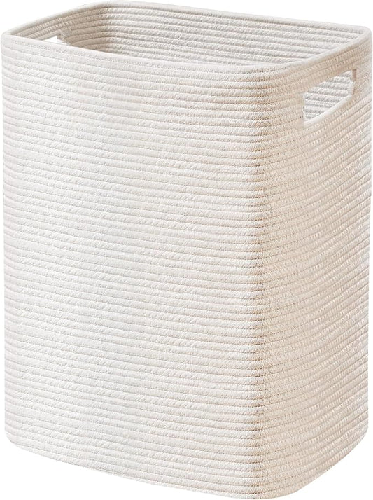 MEGASKET Large Laundry Hamper 16"x13"x22" - Tall Woven Laundry Basket, Cotton Rope Dirty Clothes Hamper, Baby Kids Nursery Wicker Laundry Basket, Bedroom Aesthetic, Soft Laundry Bin, White Hamper, 75L by MEGASKET