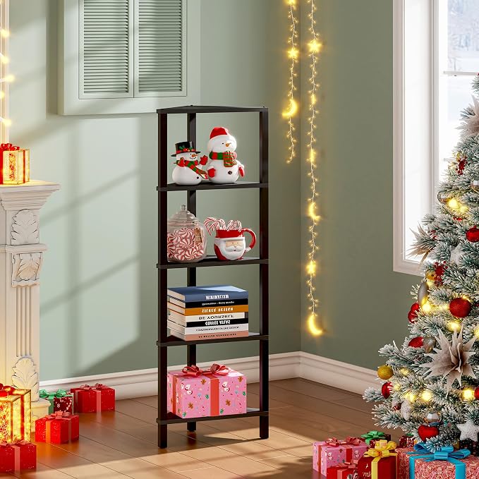 TUTOTAK Corner Shelf, 5-Tier Corner Bookshelf for Small Space, Narrow Display Corner Shelf Stand with Storage Rack, for Living Room, Bedroom, Black BS05BK005 - Image 3