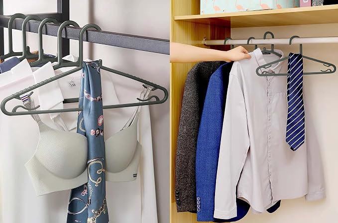 Byomostor Plastic Hangers 50 Pack, Light Weight Durable Clothes Hangers with Hooks Standard Size G-Shape&Non-Slip Coat Hangers for Everyday Use (Grey) - Image 4