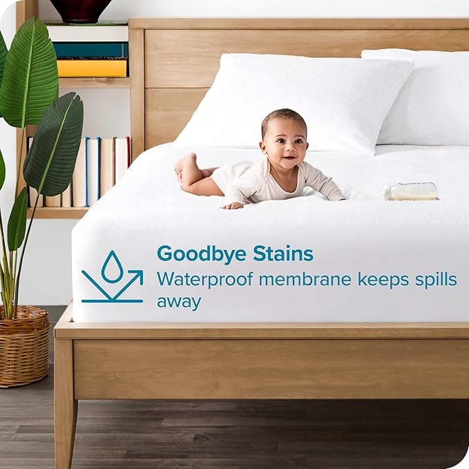 Bare Home Full Size Mattress Protector - 100% Waterproof & Breathable - Premium Cooling Mattress Cover - Protects Against Spills - Vinyl Free Noiseless - Protect Your Mattress (Full, White)